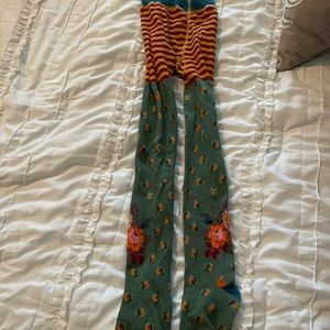 Girls Matilda Jane green floral tights. GUC.